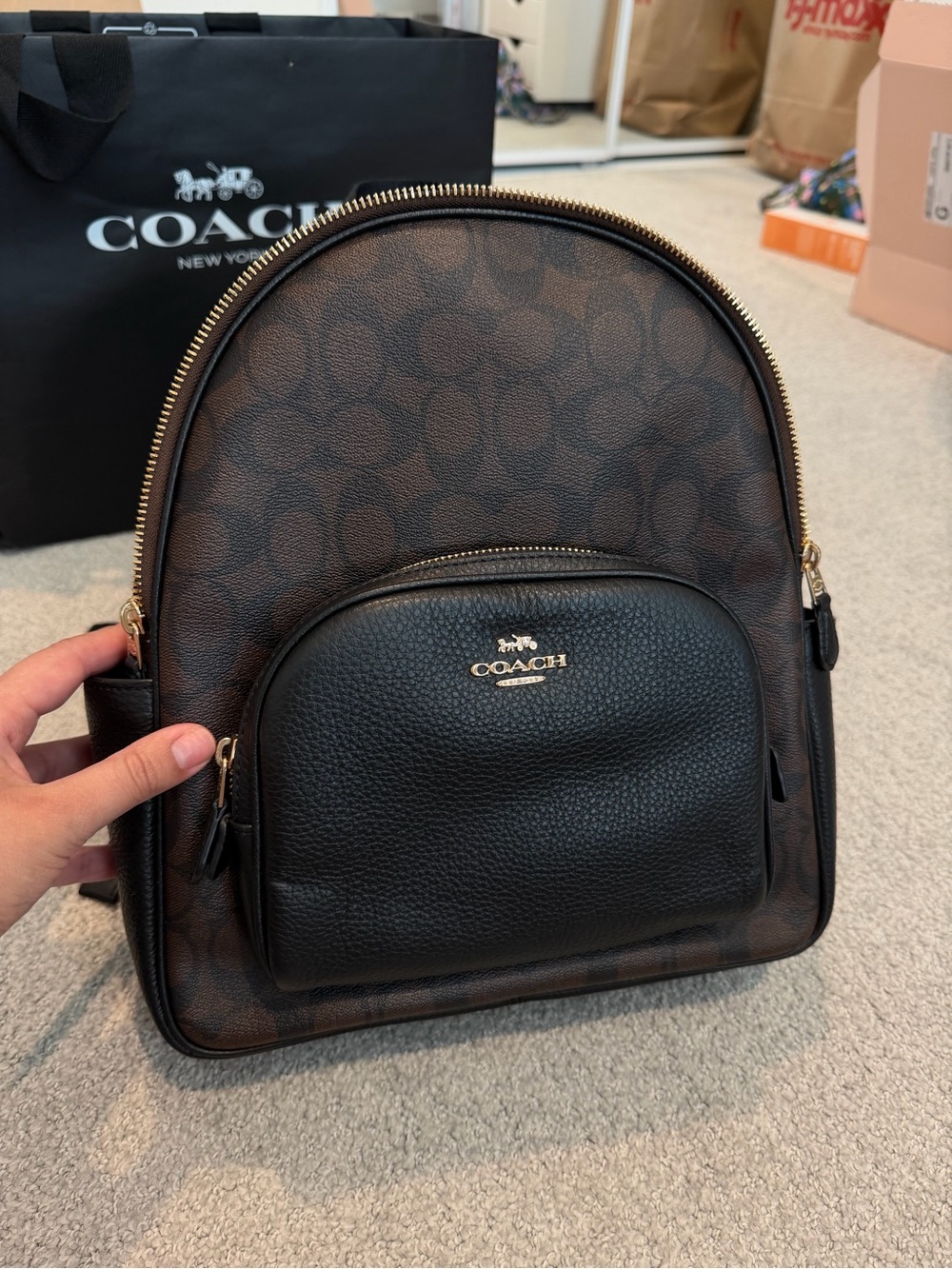 Coach Brown Signature Mini Backpack with Black Trim - Picture 6 of 13